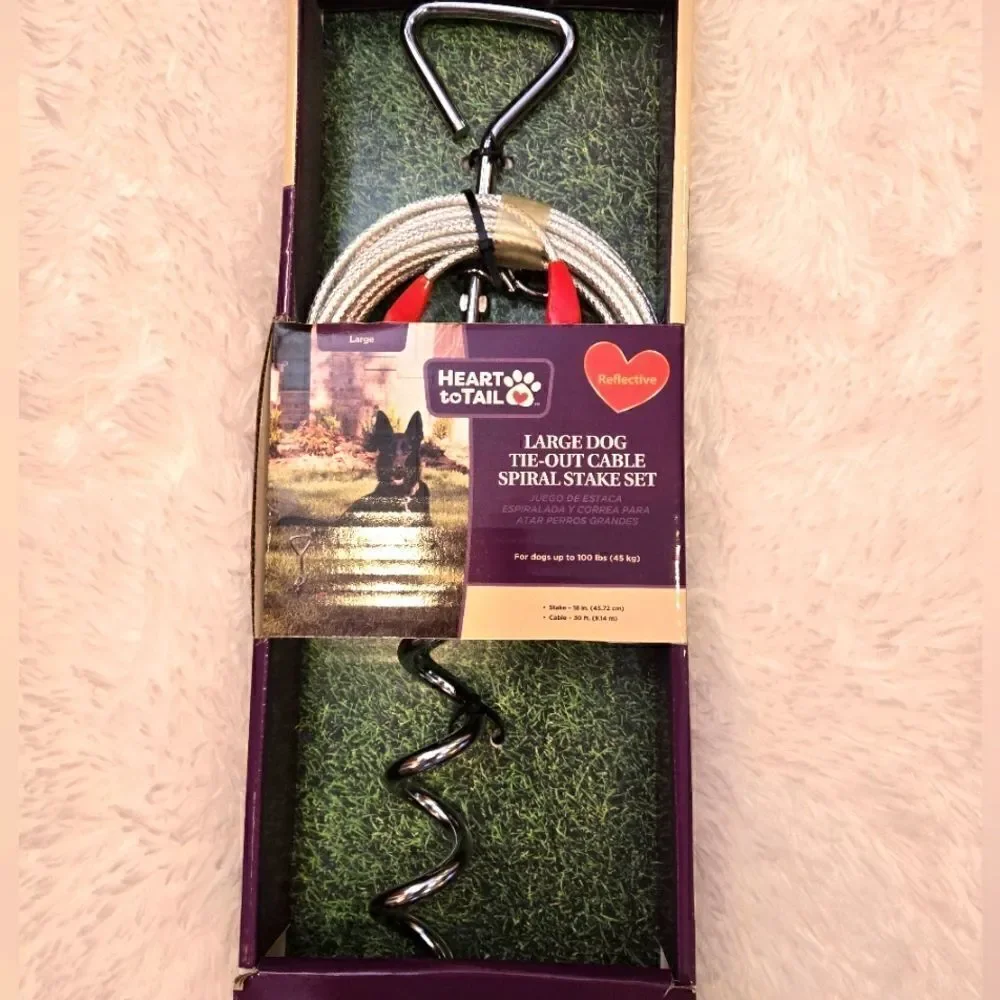 Large Dog Tie-Out Cable Spiral Stake Set Reflective NWT